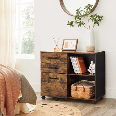 Vasagle Pojízdná kancelářská skříňka 80 x 66 x 40 cm hnědá černá – Zboží Dáma