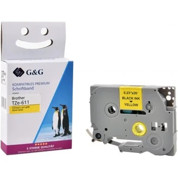 Image 1 of G&g - ninestar ЛЕНТА ЗА ЕТИКЕТНИ ПРИНТЕРИ BROTHER ТИП TZ - 6 mm x 8, 00 m - BLACK ON YELLOW TAPE - TZE611 (TZE-611) - PN RL-BR-TZ611-BK - G&G (300BRATZE611GG)