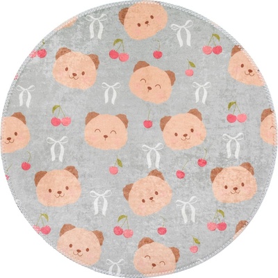 Vitaus Сиво-кафяв детски килим подходящ за пране ø100 cm Cute Teddies - Vitaus (KRN-KID-2132-Circle-100x100)