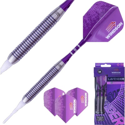 Set šípok s mosadznými barelmi a plastovými hrotmi Windson LAVENDER 14G fialová,strieborná