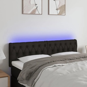vidaXL LED горна табла за легло, черна, 160x7x78/88 см, плат (3121956)