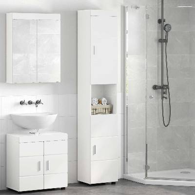 vidaXL Комплект шкафове за баня TULUM Лъскаво бяло 37 x 31, 5 x 203 см (880355)