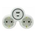 Plastrol Double splitter 2x plug socket with/u schuko 1xUSB A 1xUSB C R-21WS/B W-72010