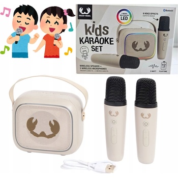 BLUETOOTH KARAOKE SADA 2 BEZDRÁTOVÝCH LED MIKROFONŮ + REPRODUKTOR PRO DĚTI