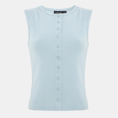 I Saw It First Rib Button Top - Light Blue