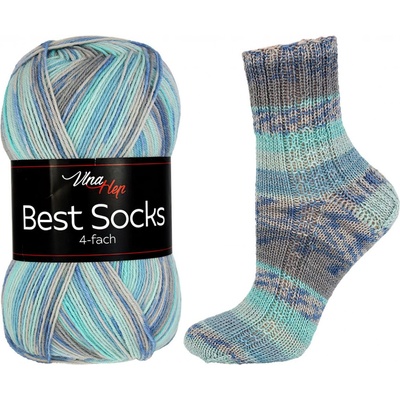 Pletací / háčkovací příze Vlna-Hep BEST SOCKS 6-fach 7302 modrá, vzorovaná, ponožková, 150g/420m