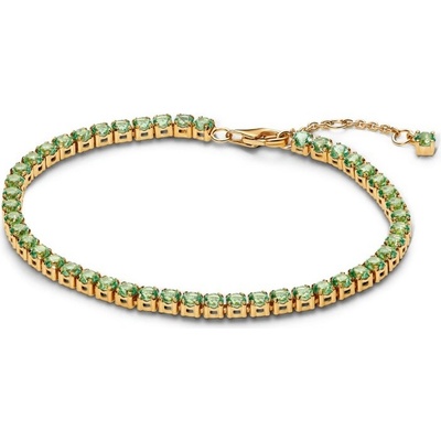Pandora Tenisový pozlacený náramek se zelenými zirkony Timeless Shine 561469C02 18 cm