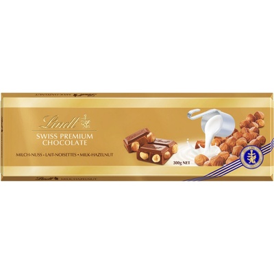 Lindt Swiss Premium Chocolate mléčná s celými lískovými oříšky 300 g
