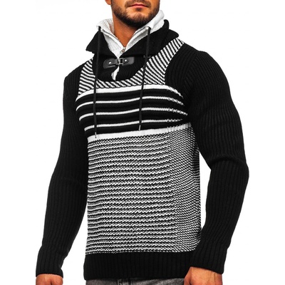 Bolf hrubý pánsky sveter so stojačikovým golierom 2000 čierny