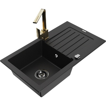Mexen Pablo гранитна мивка с една камера, отцедник и кухненски смесител Rita, черен - 6510-77-670300-50-B (6510-77-670300-50-B)
