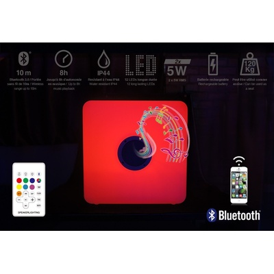 Bluetooth reproduktor LED s 7 farebnými módmi - 10W + IP44 (30x30x30cm) - exterier / interier