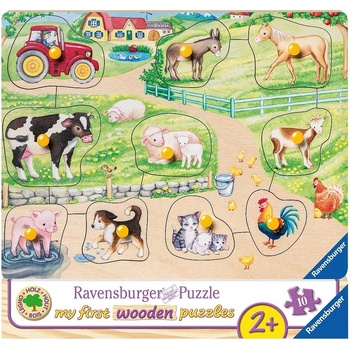 Image 1 of Ravensburger Дървен пъзел Ravensburger от 10 части - Сутрин във фермата (03689)