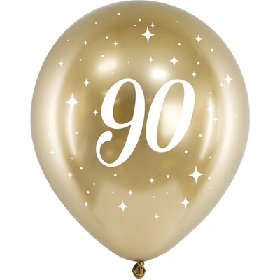 Party Deco Латексови Балони Хром, Злато С Бял Печат 90, 30см - (1 Пакет / 6 Бр. )