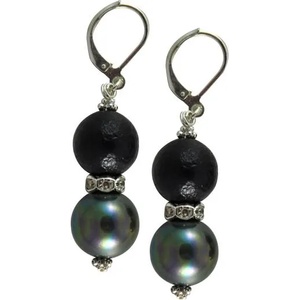 Dannyra Обици с майорски перли, лава камък и Swarovski елементи Dannyra Jewels