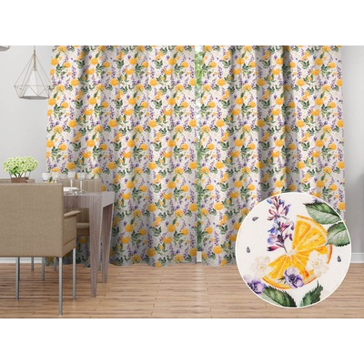 Biante Dekoračný záves PML-103 Pomaranče medzi kvetmi na bielom 145x140 cm