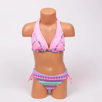 Image 1 of Детски розов бански с шарен десен