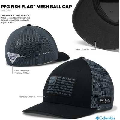 Columbia PFG Fish Flag Mesh Ball Cap Black Graphite