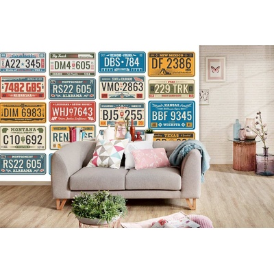 DIMEX ART Самозалепваща се флизелинова фототапета ретро регистрационен номер 375 x 250 см