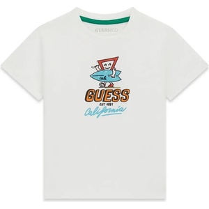 GUESS Бяла тениска за мини момче с цветна щампа и надпис Guess