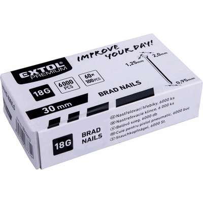 Extol Premium 8862613 hřebík nastřelovací, 6000ks, 30mm, 18G, typ F, hlava 2mm, 1,25x0,95mm