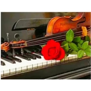 Image 1 of Червена роза , цигулка и пиано 40/30 см