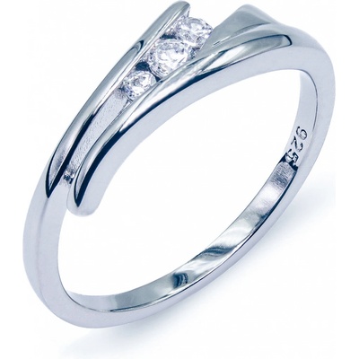 F.B.Marcelino Stříbrný prsten atypického tvaru se třemi zirkony PS2111 Stříbro