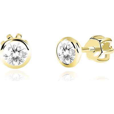 Duppi dámske náušnice okrúhle DU 32137 zo žltého zlata s kamienkami bielymi zapínanie balónik