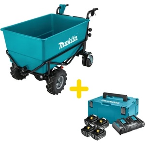 Makita Комплект акумулаторна градинска количка + батерии и зарядно в куфар Makita DCU605Z/ 18 V+18V/ 4x5Ah (DCU605Z+197626-8)