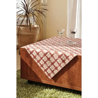 Polášek Ubrus teflon tisk 5616-2 Červená abstrakce 100% polyester Oranžová káro 100% polyester 120x160cm