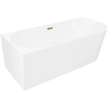 Mexen Silo свободностояща ъглова вана лява набраздена 150 x 75 cm, бяла, прелив златен - 52891507500L-50 (52891507500L-50)