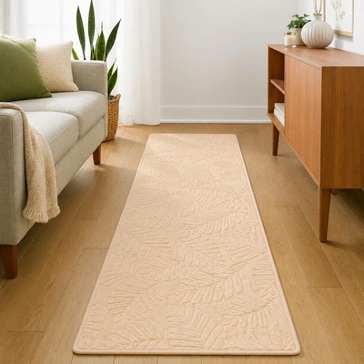 Takoy Koberec 80x300 vzor listí světle hnědý-HT-00401 | 80 x 300 cm