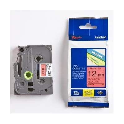 Brother TZ-431 / TZe-431, 12mm x 8m, черен печат / червен фон, оригинална лента (TZE431)