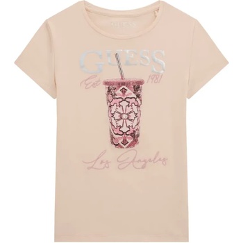 GUESS Розова тениска за момиче с цветна щампа на кристали Guess