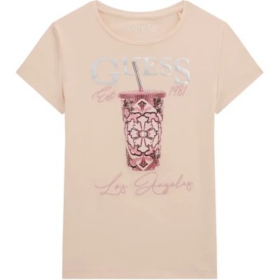 GUESS Розова тениска за момиче с цветна щампа на кристали Guess