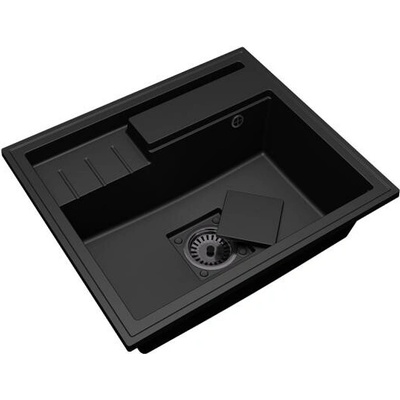 DobreSny Granitový dřez ELITE 6052 ČERNÝ - černý sifon 60 x 52 x 21,5cm