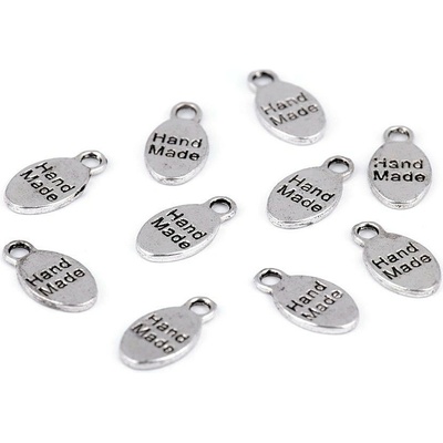 Kovový přívěsek Handmade 8x15 mm - platina s patinou (10 ks)