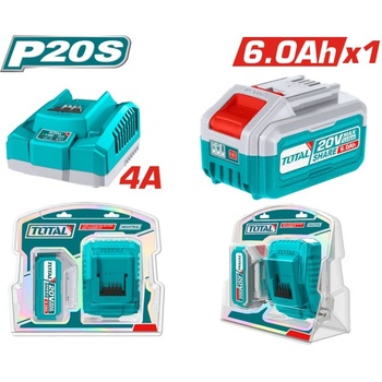 TOTAL Комплект акумулаторна батерия и зарядно TOTAL INDUSTRIAL, 20 V, 6.0 Ah (TL IND TFBCPK1416E)