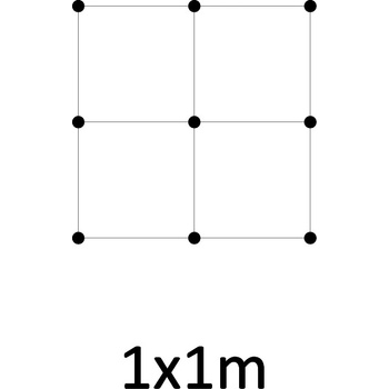 Montážna sada pre zelenú stenu - nerez, rozmer 1x1m. Set obsahuje: EB1-GW02 (9ks), EB2-LA3 (10m), PVC-LA3 (12ks)