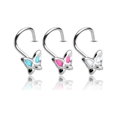 Šperky eshop piercing do nosu ze stříbra motýlek s glazovanými křidélky W45.32 Aqua