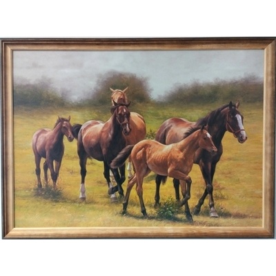 Bondecor Obraz "Koně - v dřevěném frézovaném rámu, 70x50cm