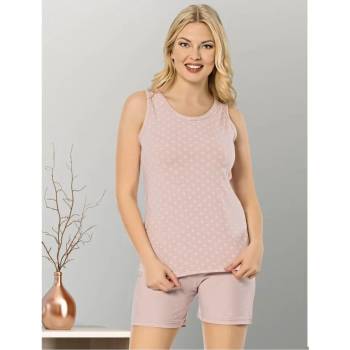 Image 1 of Дамска лятна пижама в розов цвят с бели фигурки