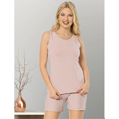 Дамска лятна пижама в розов цвят с бели фигурки