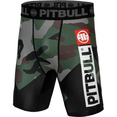 PitBull West Coast pánské kompresní šortky CROSS CAMO woodland camo