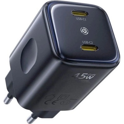 Baseus Захранване за ел. мрежа с 2xUSB-C изхода и с технология за бързо зареждане - Baseus PicoGo AN13 GaN Dual Fast Wall Charger 45W (E0121F00) (черен) (E0121F00)