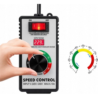 Regulátor otáček motoru, výkonu a napětí v pouzdře se zásuvkou, 2400 W, 230 V