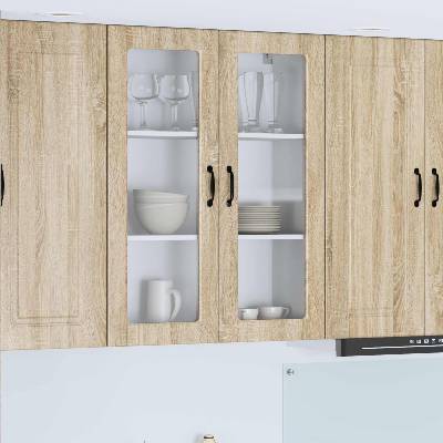 vidaXL Стенен стъклен шкаф PORTO Сонома дъб 80 x 31 x 100 см (885507)
