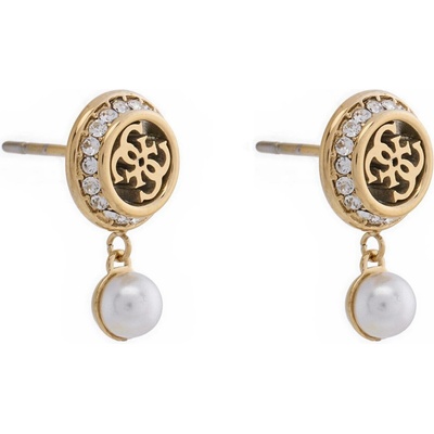 Guess Tiny Pearly zlaté náušnice kruhy s perlou a krystalky JUBE05517JW