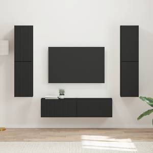 vidaXL Комплект ТВ шкаф 6 бр. Черно Инженерна дървесина (3409124)
