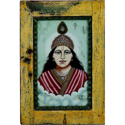 Sanu Babu Krišna, starý obraz v teakovém rámu, podmalba na skle, 43x3x65cm