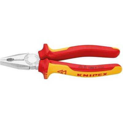Комбинирани клещи, хромирани, VDE 1000V жълто-червена ръкохватка 180мм, Knipex (K0306180)